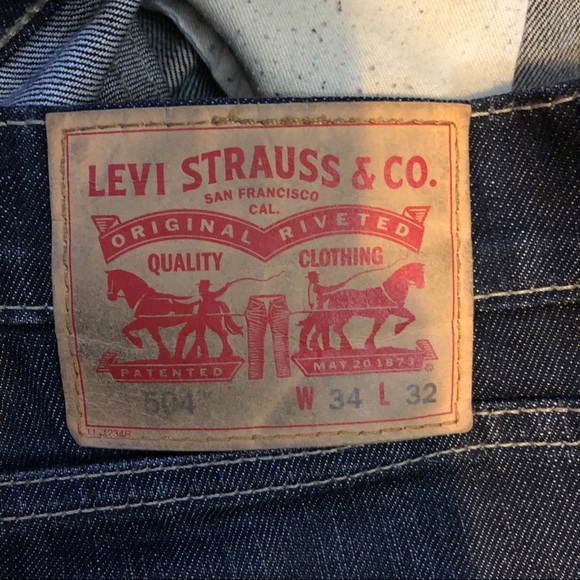 Levi's 504 Straight Fit Dark Wash Balck Denim Jeans Pants 34W 32L C - Picture 5 of 7